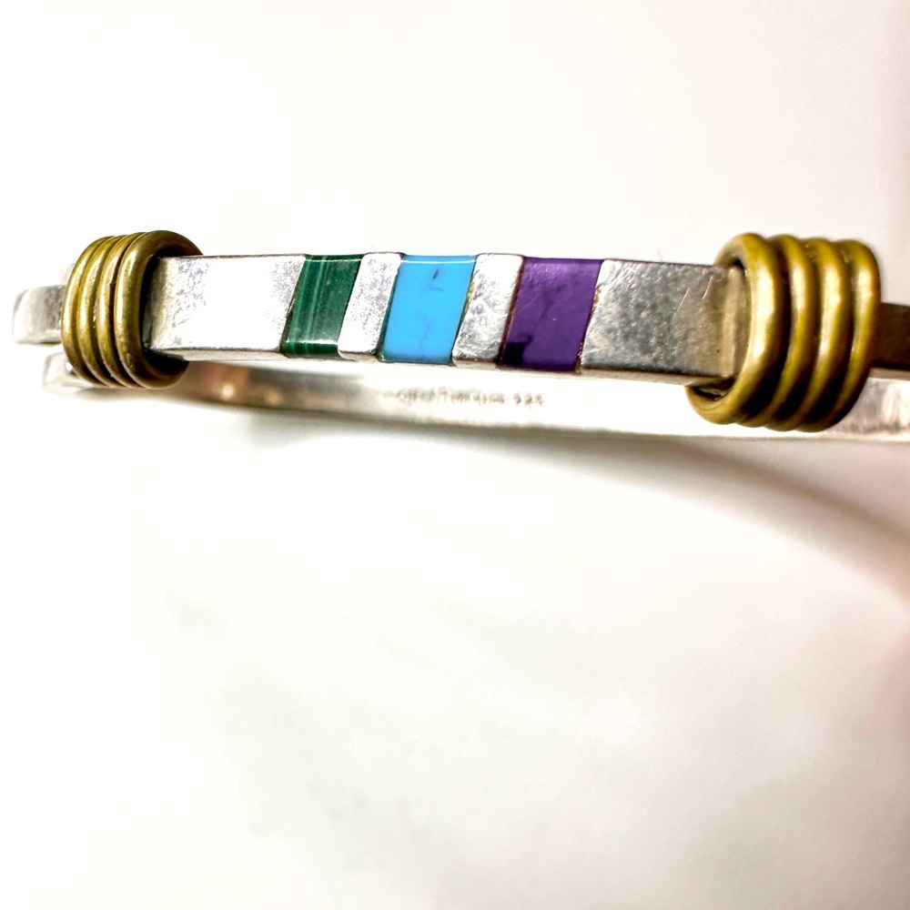 Taxco Sterling Silver and Brass Hinge Bangle Bracelet Vintage Mexico Approx 25g - Picture 1 of 6